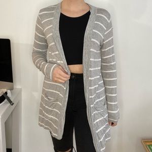 Gray and White Striped Cardigan